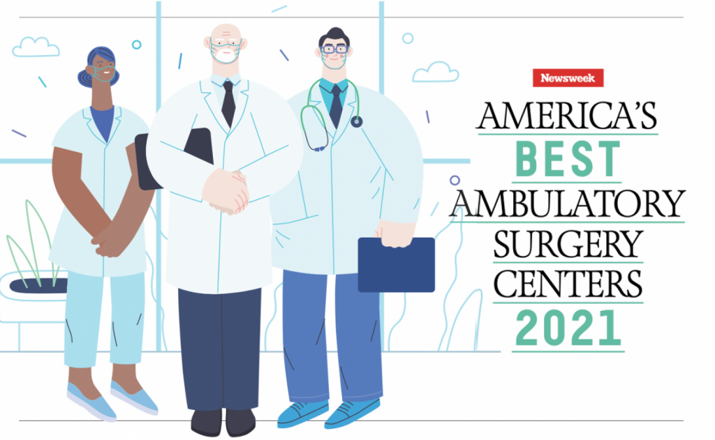 Graphic with cartoon doctors, and the text "America's Best Ambulatory Surgery Centers 2021"